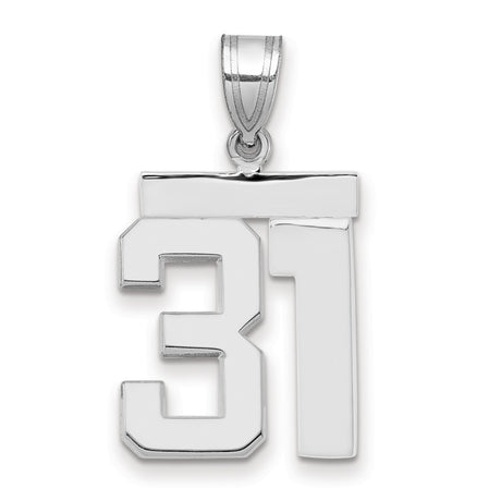 Medium Polished Number 31 Charm Pendant in Real 14k White Gold