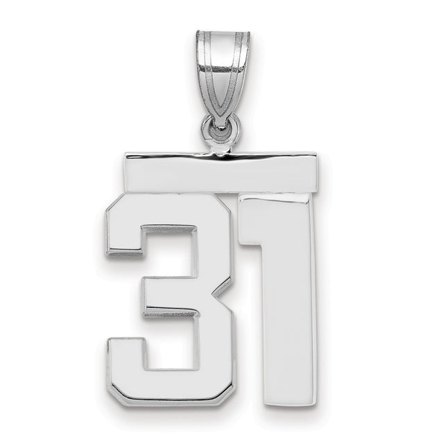 Medium Polished Number 31 Charm Pendant in Real 14k White Gold