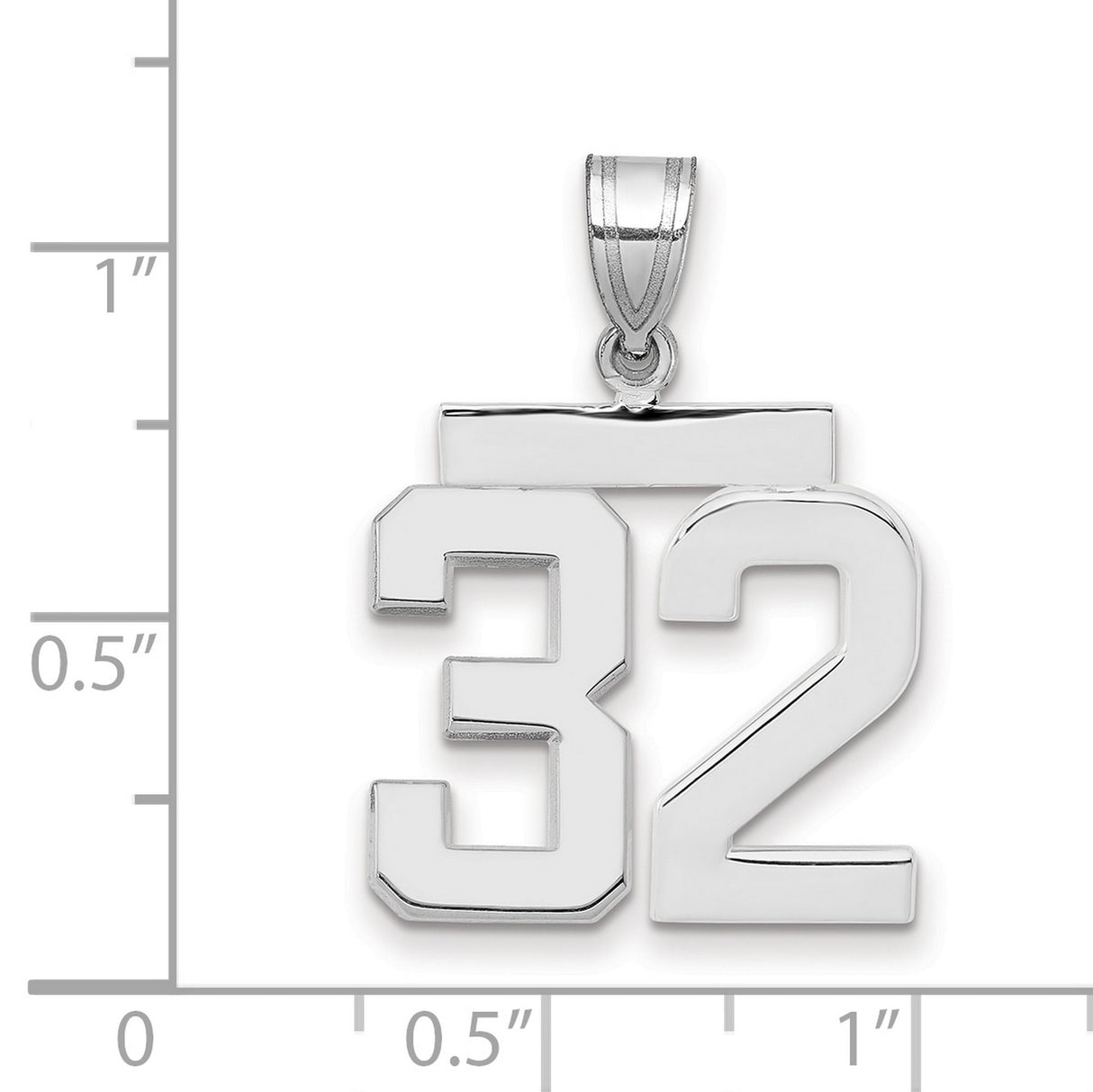 Medium Polished Number 32 Charm Pendant in Real 14k White Gold