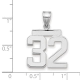 Medium Polished Number 32 Charm Pendant in Real 14k White Gold