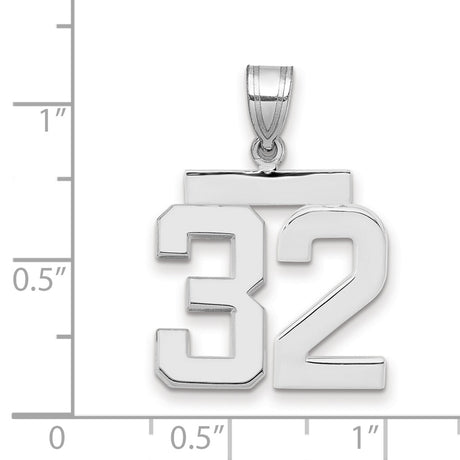 Medium Polished Number 32 Charm Pendant in Real 14k White Gold