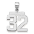 Medium Polished Number 32 Charm Pendant in Real 14k White Gold