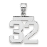 Medium Polished Number 32 Charm Pendant in Real 14k White Gold