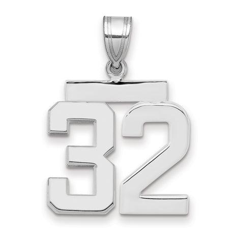 Medium Polished Number 32 Charm Pendant in Real 14k White Gold
