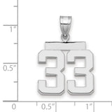 Medium Polished Number 33 Charm Pendant in Real 14k White Gold