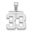 Medium Polished Number 33 Charm Pendant in Real 14k White Gold
