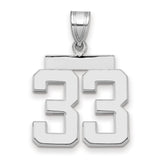Medium Polished Number 33 Charm Pendant in Real 14k White Gold