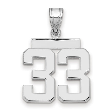 Medium Polished Number 33 Charm Pendant in Real 14k White Gold