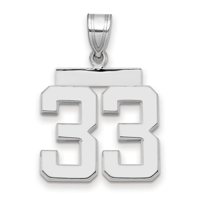 Medium Polished Number 33 Charm Pendant in Real 14k White Gold