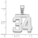 Medium Polished Number 34 Charm Pendant in Real 14k White Gold