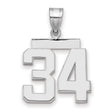 Medium Polished Number 34 Charm Pendant in Real 14k White Gold