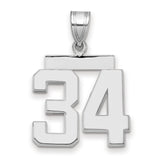 Medium Polished Number 34 Charm Pendant in Real 14k White Gold