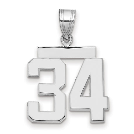 Medium Polished Number 34 Charm Pendant in Real 14k White Gold