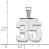Medium Polished Number 35 Charm Pendant in Real 14k White Gold
