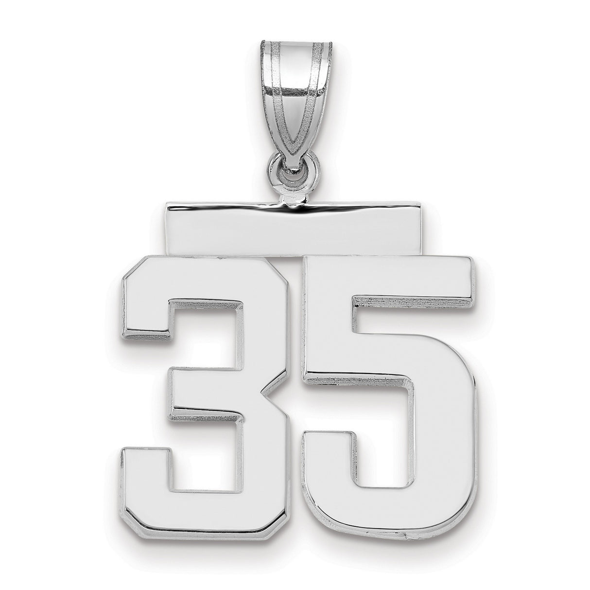 Medium Polished Number 35 Charm Pendant in Real 14k White Gold