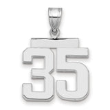 Medium Polished Number 35 Charm Pendant in Real 14k White Gold