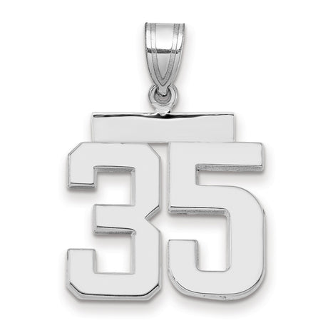 Medium Polished Number 35 Charm Pendant in Real 14k White Gold