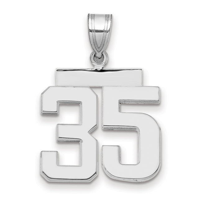 Medium Polished Number 35 Charm Pendant in Real 14k White Gold