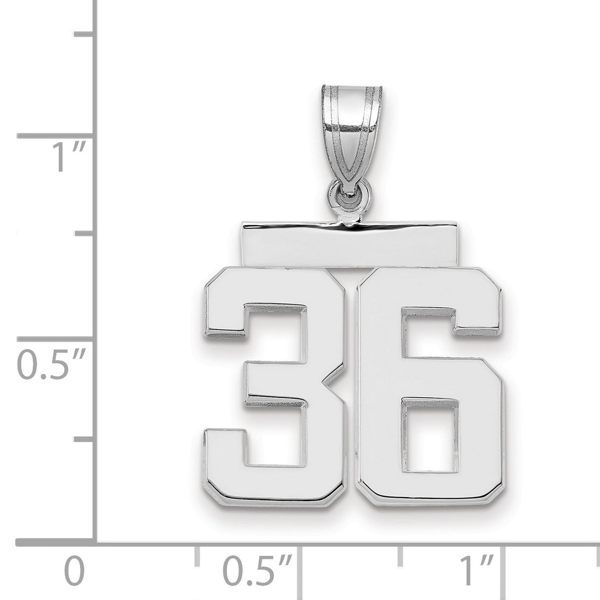 Medium Polished Number 36 Charm Pendant in Real 14k White Gold