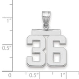 Medium Polished Number 36 Charm Pendant in Real 14k White Gold