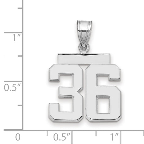 Medium Polished Number 36 Charm Pendant in Real 14k White Gold