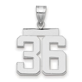 Medium Polished Number 36 Charm Pendant in Real 14k White Gold