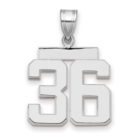 Medium Polished Number 36 Charm Pendant in Real 14k White Gold