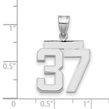 Medium Polished Number 37 Charm Pendant in Real 14k White Gold