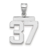 Medium Polished Number 37 Charm Pendant in Real 14k White Gold