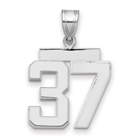 Medium Polished Number 37 Charm Pendant in Real 14k White Gold