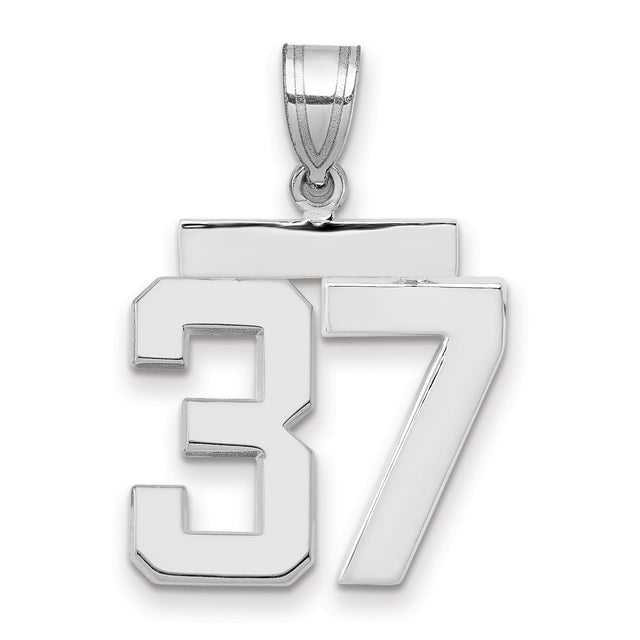 Medium Polished Number 37 Charm Pendant in Real 14k White Gold