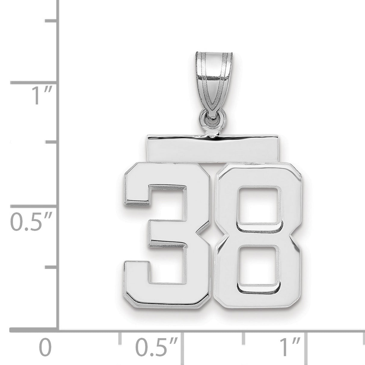 Medium Polished Number 38 Charm Pendant in Real 14k White Gold