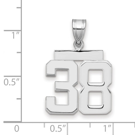 Medium Polished Number 38 Charm Pendant in Real 14k White Gold