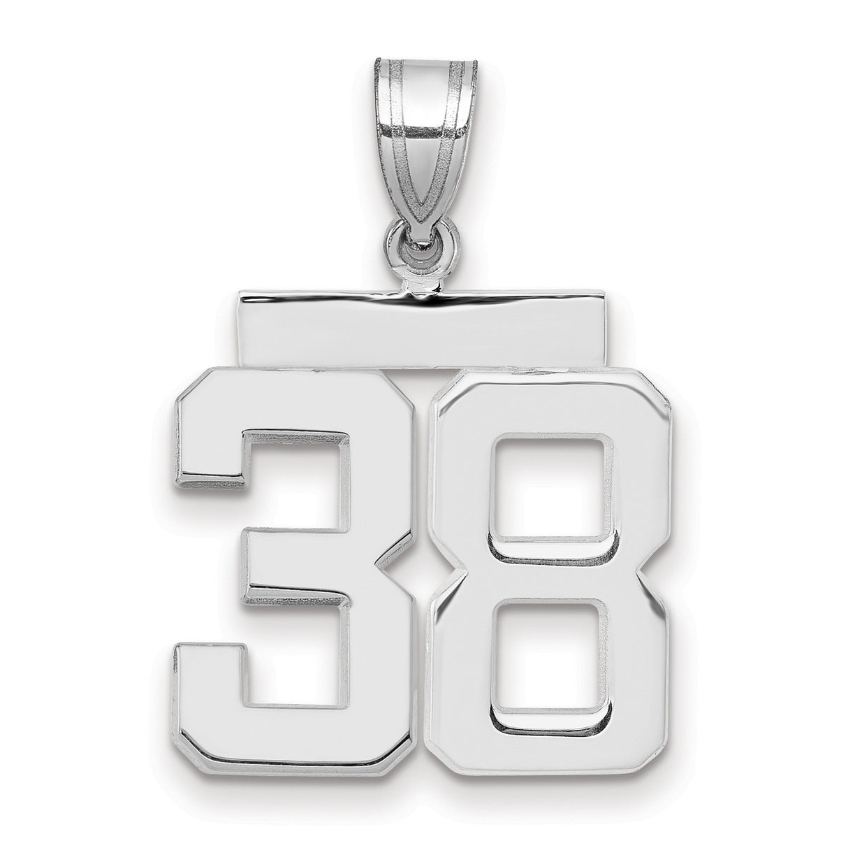 Medium Polished Number 38 Charm Pendant in Real 14k White Gold
