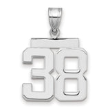 Medium Polished Number 38 Charm Pendant in Real 14k White Gold