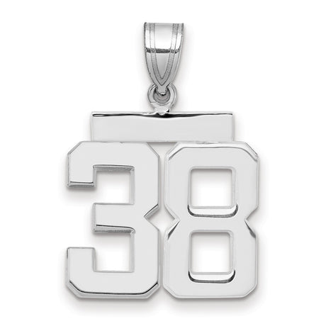 Medium Polished Number 38 Charm Pendant in Real 14k White Gold