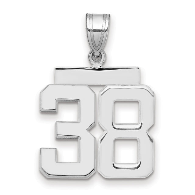 Medium Polished Number 38 Charm Pendant in Real 14k White Gold