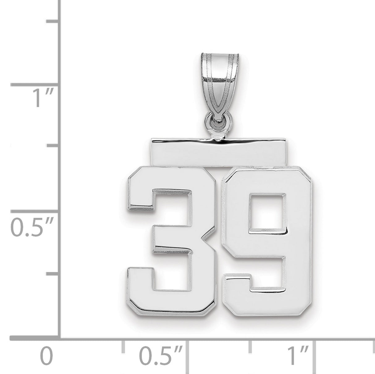 Medium Polished Number 39 Charm Pendant in Real 14k White Gold