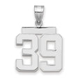 Medium Polished Number 39 Charm Pendant in Real 14k White Gold