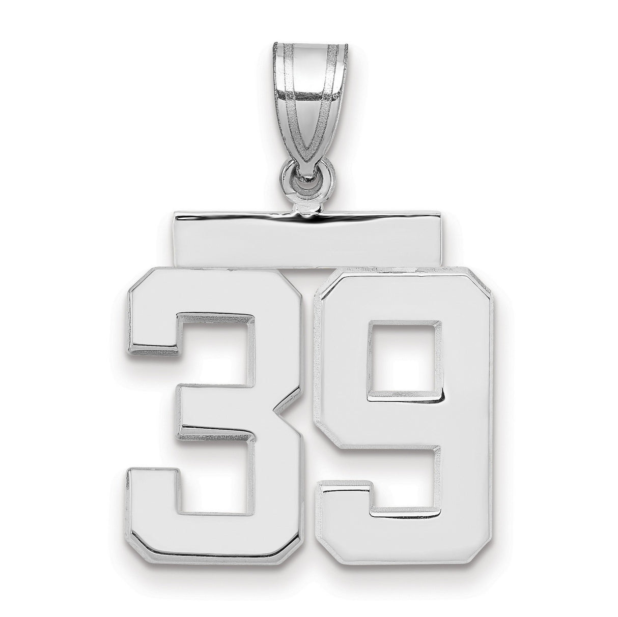 Medium Polished Number 39 Charm Pendant in Real 14k White Gold