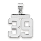 Medium Polished Number 39 Charm Pendant in Real 14k White Gold