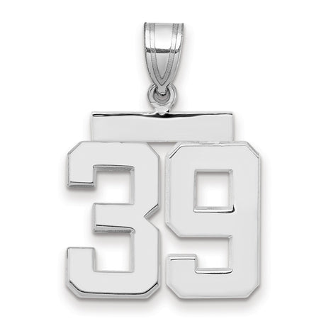 Medium Polished Number 39 Charm Pendant in Real 14k White Gold