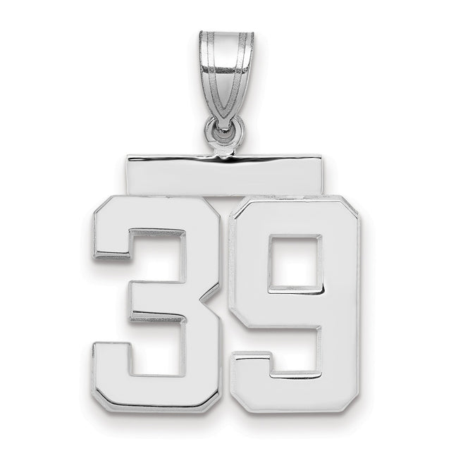 Medium Polished Number 39 Charm Pendant in Real 14k White Gold