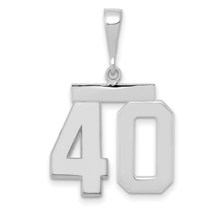 Medium Polished Number 40 Charm Pendant in Real 14k White Gold