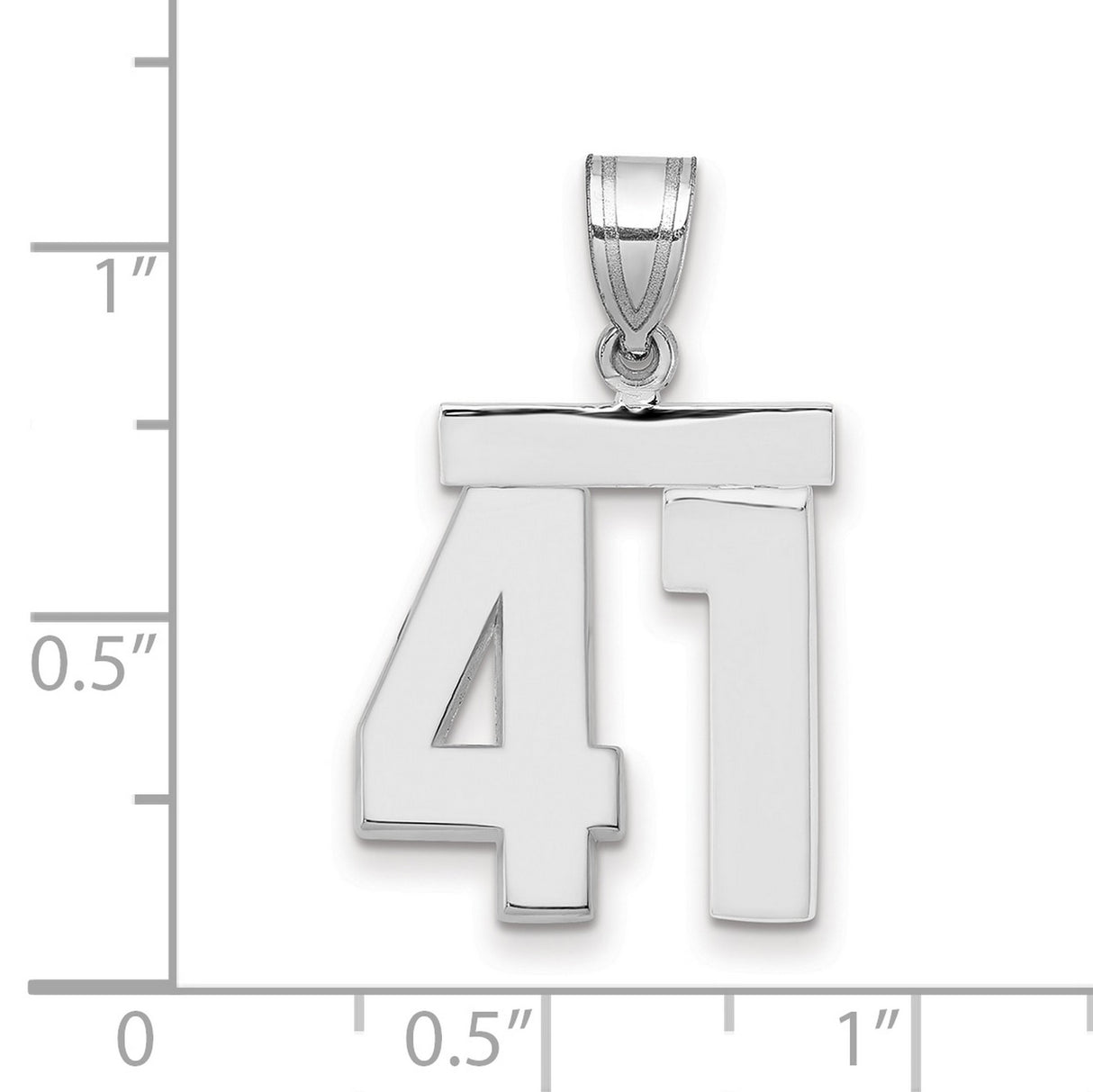 Medium Polished Number 41 Charm Pendant in Real 14k White Gold