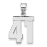 Medium Polished Number 41 Charm Pendant in Real 14k White Gold