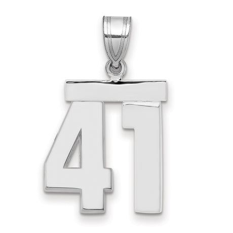 Medium Polished Number 41 Charm Pendant in Real 14k White Gold