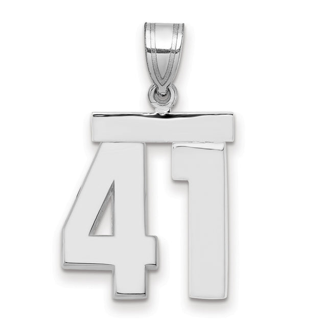 Medium Polished Number 41 Charm Pendant in Real 14k White Gold