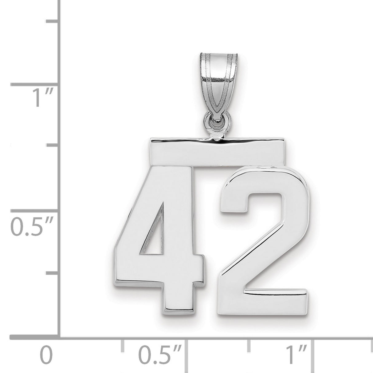 Medium Polished Number 42 Charm Pendant in Real 14k White Gold