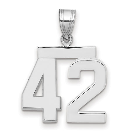 Medium Polished Number 42 Charm Pendant in Real 14k White Gold